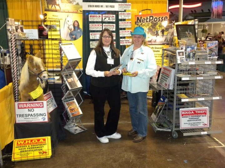 Debi Metcalfe with volunteer Marilyn. Marilyn has freeze branded and microchipped her own horses and has lots to of hands on experiences to add when she talks to people who stop by the booth. She has been a TREMENDOUS help to Stolen Horse International at the MEA!!!!! THANK YOU MARILYN debiandmarilyn.jpg