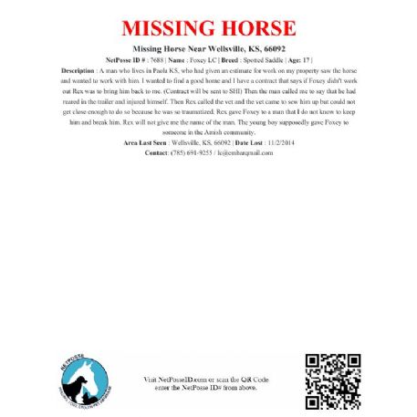 MISSING Horse - Foxey LC